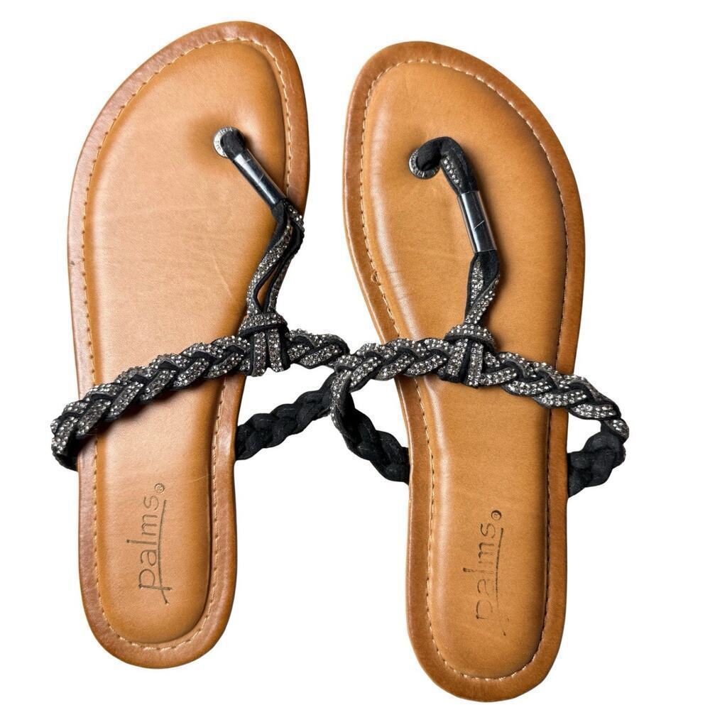 Palms Flip Flop Sandals Thong Black With Rhinestone Size 9M